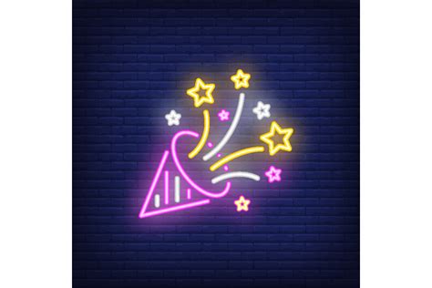 Party Hat Neon Sign. Luminous Signboard Graphic by pch.vector ...