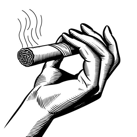 Premium Photo A Black And White Drawing Of A Hand Holding A Cigarette