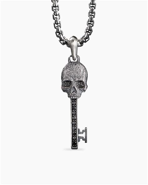 David Yurman Memento Mori Skull Key Amulet In Sterling Silver With Pav