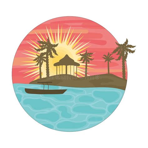 Colored Beach Landscape with a Sunset and Silhouette Vector Stock ...