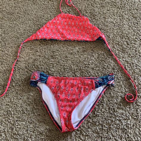 Billabong Halter Top Reversible Bikini Red Blue S Gem