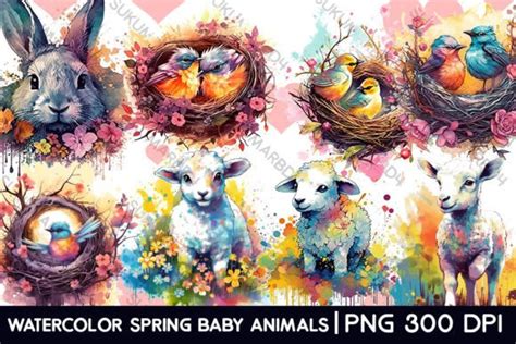 Watercolor Spring Baby Animals Clipart Graphic by sukumarbd4 · Creative ...