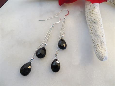 Black Spinel Earrings Dangle Earrings Sterling Silver