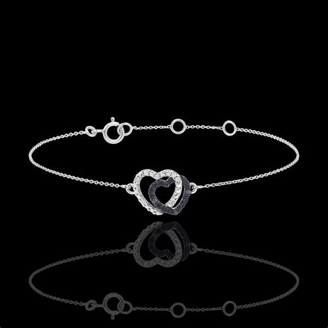 White Gold Bracelet With White Diamonds And Black Diamonds Hearts Accomplices 9 Carats