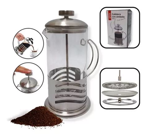 Cafetera Émbolo Vidrio Francesa 600 Ml Tapa Acero Bazar