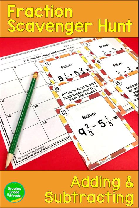 Add And Subtract Fractions Task Cards Scavenger Hunt Common Core Math