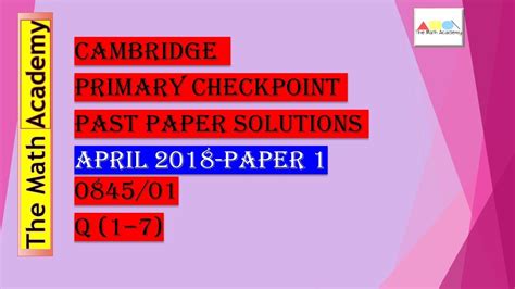 Checkpoint Primary Maths Paper April Cambridge Primary