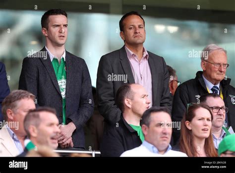 Leader of Fine Gael Leo Varadkar (right) and partner Matt Barrett (left) in the stands during ...