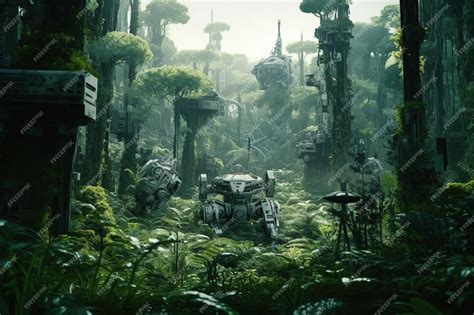 Premium Photo | The city of the future is covered with vegetation ...