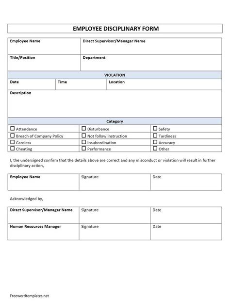 Employee Disciplinary Form Is A Human Resources Department Form That Is