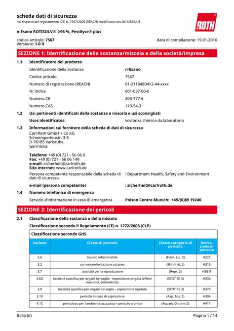 Scheda Dati Di Sicurezza N Esano