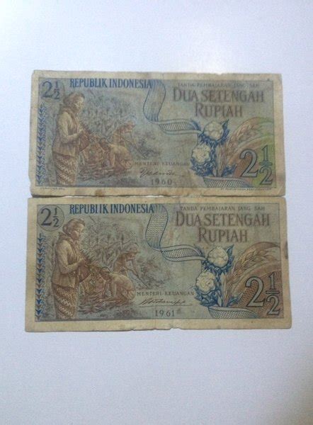 Jual Koleksi Uang Kertas Lama Jadul Dua Setengah Rupiah Tahun 1960 Dan