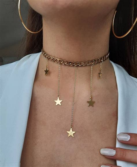 Gold Choker Star Necklace Gold Necklace Star Necklace Choker Necklaces Jewelry