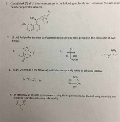 Solved Mark All Of The Stereocenters In The Following Chegg