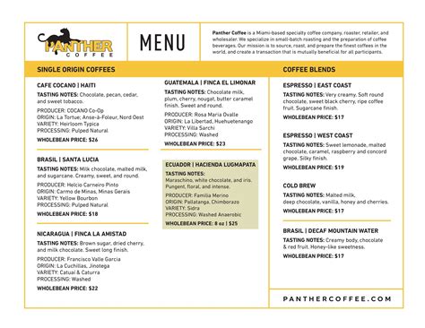 Panther Coffee Retail Menu – PantherCoffee