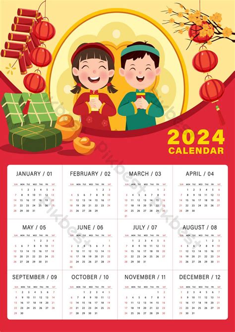 Chinese New Year Calendar In Flat Design | EPS Free Download - Pikbest