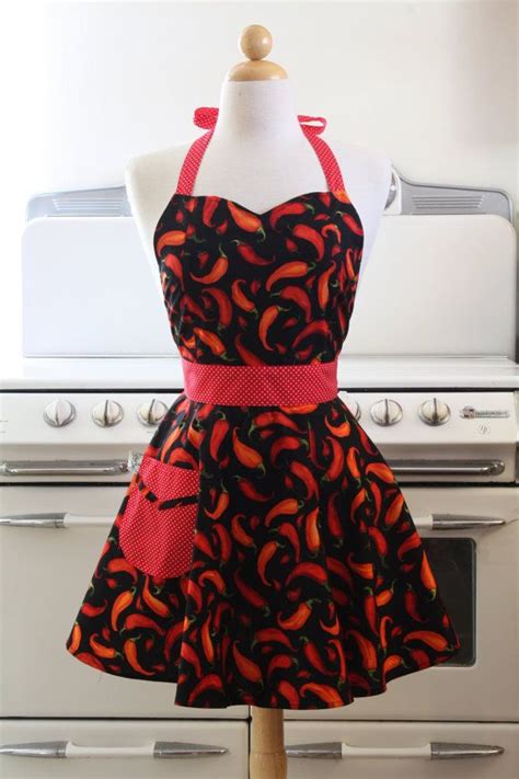 Apron Retro Style Sweetheart Neckline Chili Peppers Full Apron Etsy