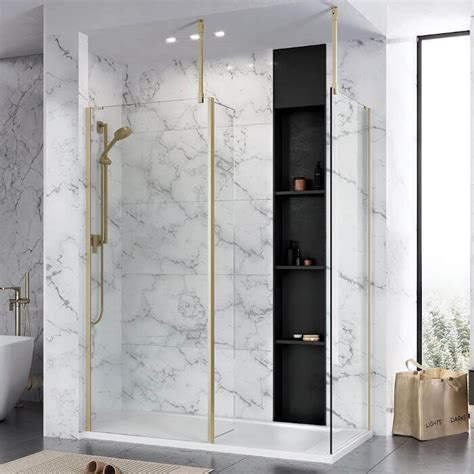 In10 8mm Shower Wetroom Glass Panel 1000mm Brushed Brass