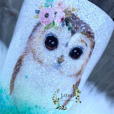 Owl Glitter Tumbler Etsy