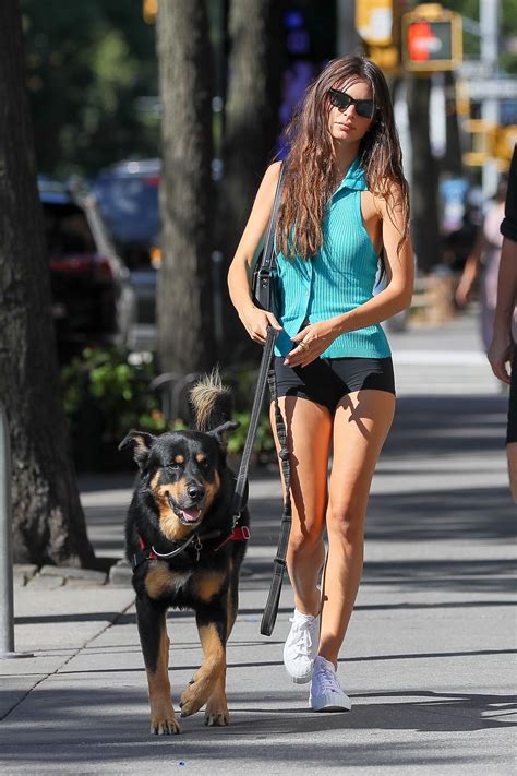 Emily Ratajkowski's dog walking uniform includes the smallest short