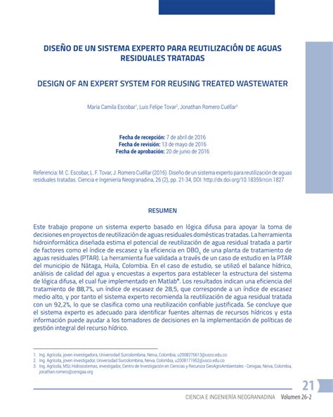 PDF Diseño de un sistema experto para reutilización de aguas