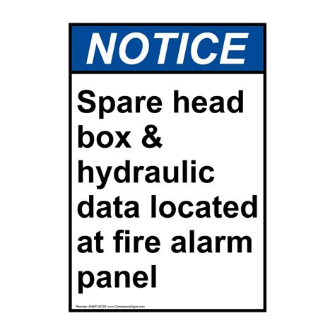 Vertical Spare Head Box And Hydraulic Data Sign Ansi Notice Fire Alarm