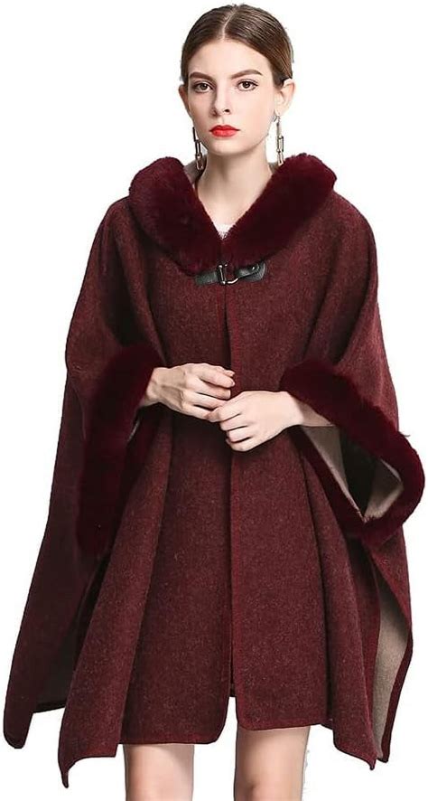 Kukuzhu Cloak Wraps Shawl Poncho For Women Hooded Faux Fur Oversized