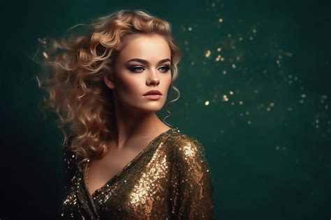 Premium Ai Image A Woman With Blonde Hair And A Gold Sequined Dress