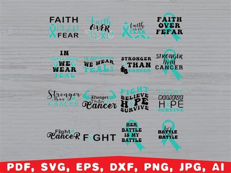 Ovarian Cancer Awareness Svg Bundle Teal Ribbon Svg Ovarian Etsy