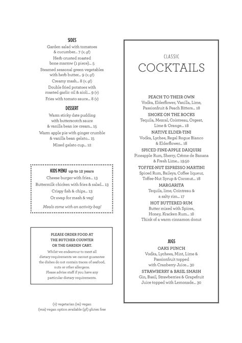 Menu at The Oaks pub & bar, Neutral Bay