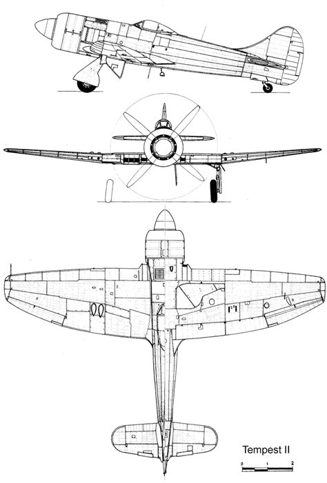 Hawker Tempest Blueprint - Download free blueprint for 3D modeling