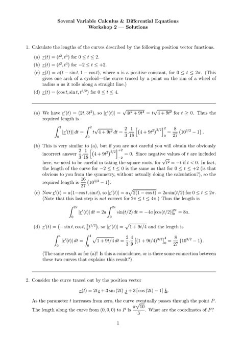 Workshop Solutions 1 Several Variable Calculus Differential