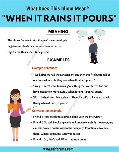 When It Rains It Pours: What Does This Popular Idiom Actually Mean? - ESL Forums