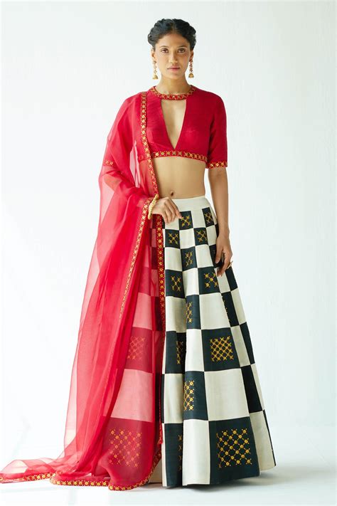 Buy Dnu Priyal Prakash Multi Color Raw Silk Chess Board Pattern Lehenga Set Online Aza Fashions