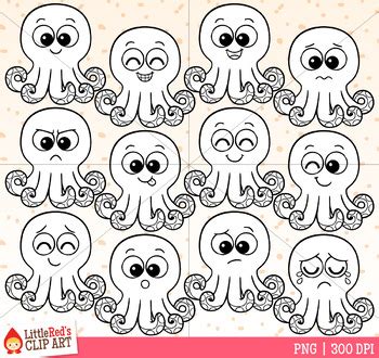 Octopus Faces Emoji Emotions Clip Art by LittleRed | TPT