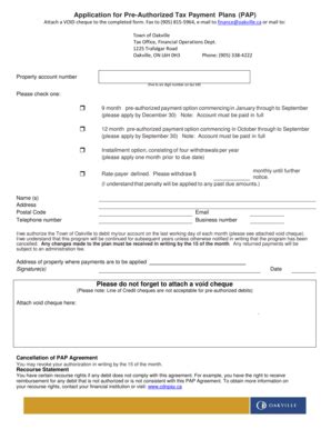 Fillable Online Application For Pre Authorized Tax Payment Plans PAP