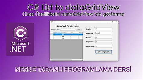 Nesne Tabanl Programlama Dersi C Datagridview Rnek Youtube