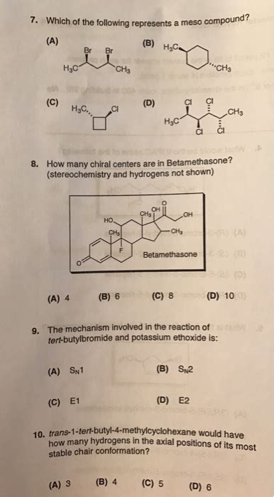 Solved 7 Which Of The Following Represents A Meso Compound