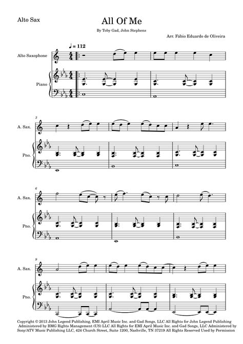 All Of Me Arr Fabio Eduardo De Oliveira By John Legend Sheet Music