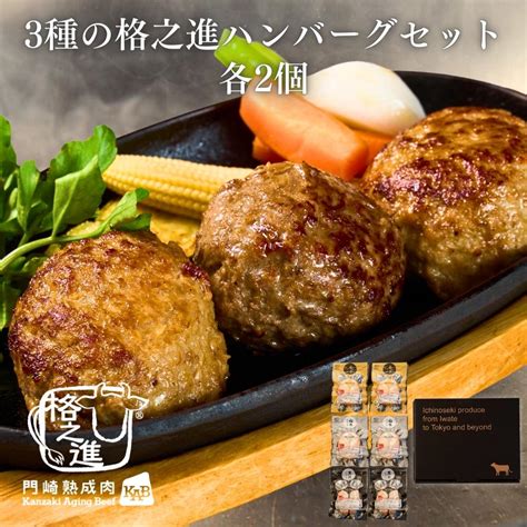 ＜格之進＞3種の格之進ハンバーグセット（各2個）【送料無料】【ギフト】3種（各120g）×2 合計720g 格之進オンラインストア