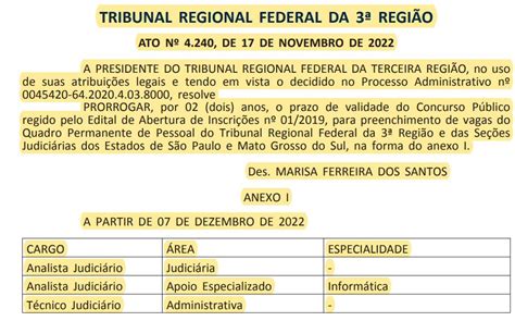 Edital TRF 3 SAIU Iniciais de até R 13 mil Veja