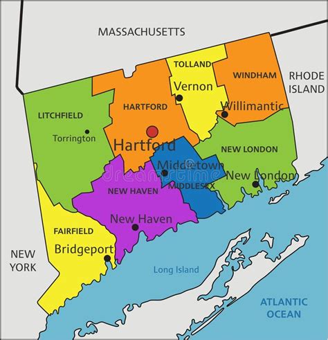 Colorful Connecticut Political Map With Clearly Labeled Separated