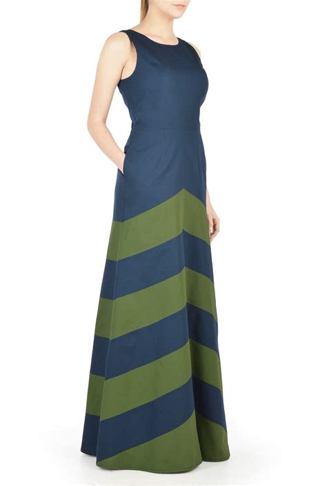 Shop Chevron Stripe Poplin Maxi Dress EShakti