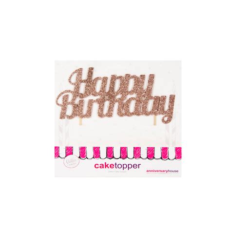 Glitter Happy Birthday Cake Topper Rose Gold Anniversary House