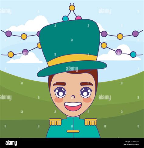 Circus Presenter Male In Landscape With Garlands Hanging Vector