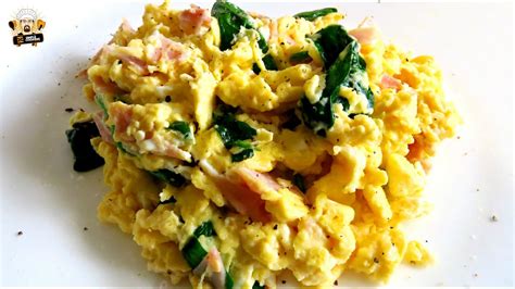 Spinach And Ham Scrambled Eggs Recipe Youtube