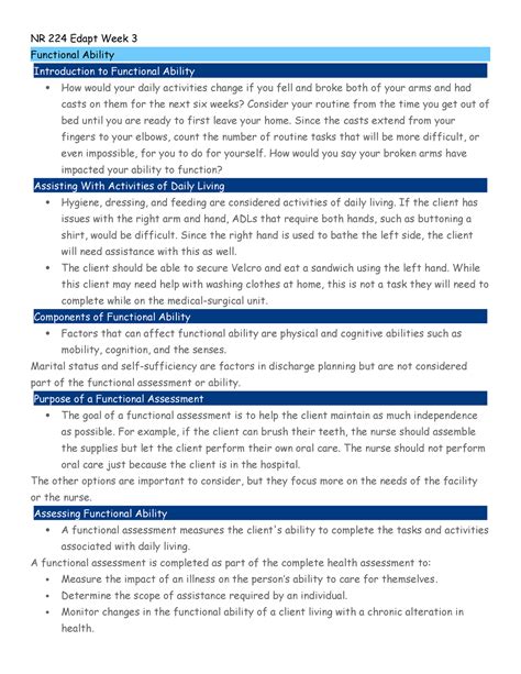 NR 224 Week 3 Edapts Edapt NR 224 Edapt Week 3 Functional Ability