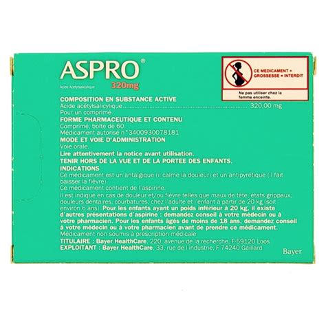 Aspro 320mg 60cpr Médicament Aspirine Pharmacie en ligne IllicoPharma