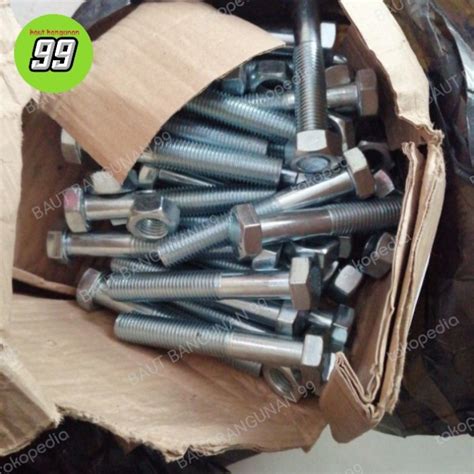 Jual M X Mm Baut Mur Galvanis Hex Bolt Nut M X Mm Half Drat