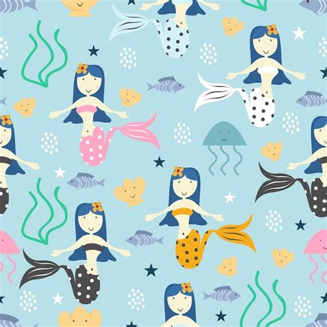 Premium Vector Cute Mermaid Seamless Pattern